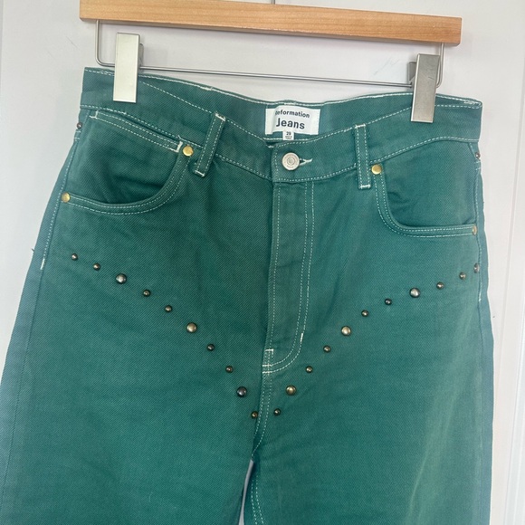 Reformation Cowboy Studded Hi-Rise Straight/Wide Leg Green Jeans, Size 29 - Picture 8 of 11